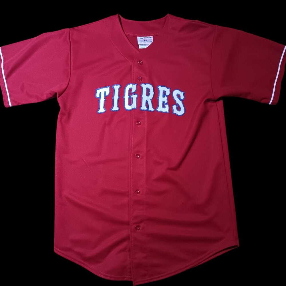 Red Tigres Baseball Jersey Large Teamwork Athletic Apparel Embroidered Y2K USA